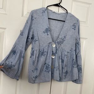 Zara Long Sleeve Blue Blouse